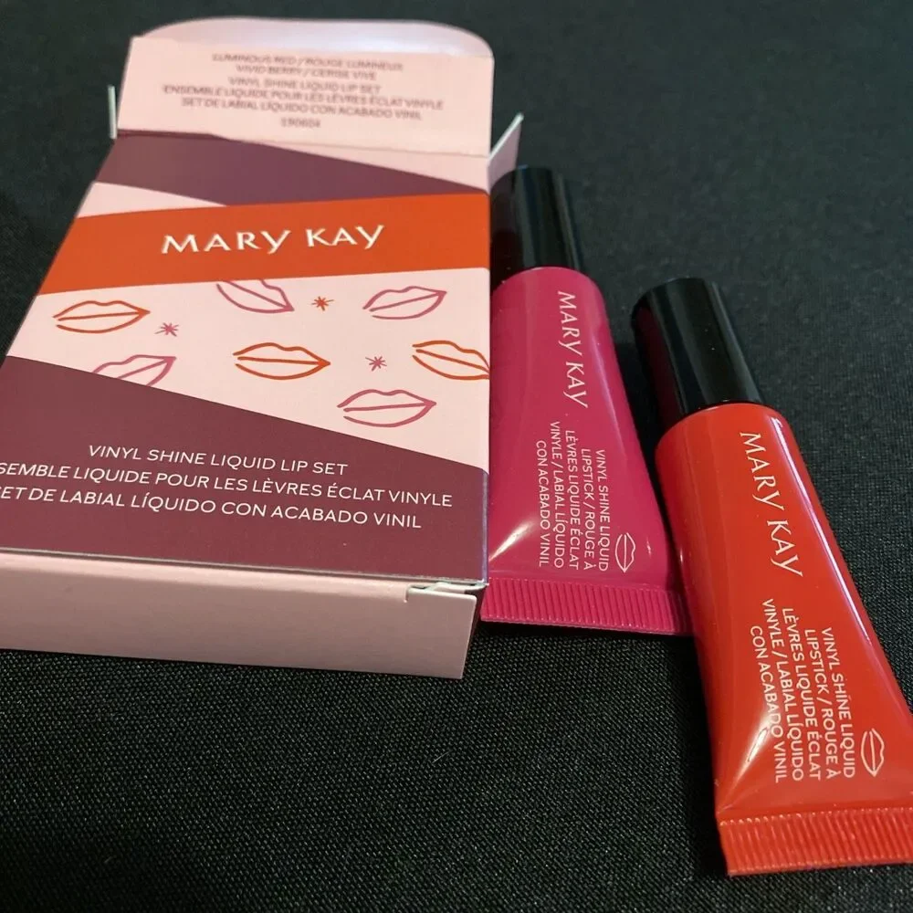 Mary Kay Vinyl Shine Liquid Lip Set Two lipsticks Luminous Red Vivid Berry New